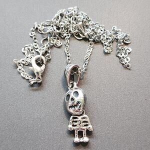 Pumpkin Jack-O-Lantern Full Body Skeleton Pendant Necklace Silver Tone Halloween